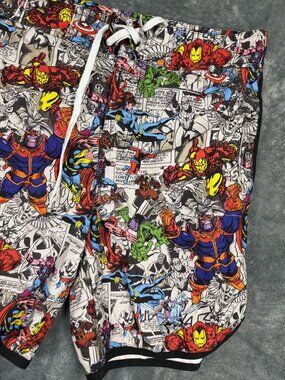 Marvel Comics Print Swim Trunks Shorts S Superhero Graphic Design MENS